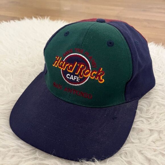 90s Hard Rock Cafe San Antonio Love All Serve All Color Block Snapback Hat - Picture 3 of 8